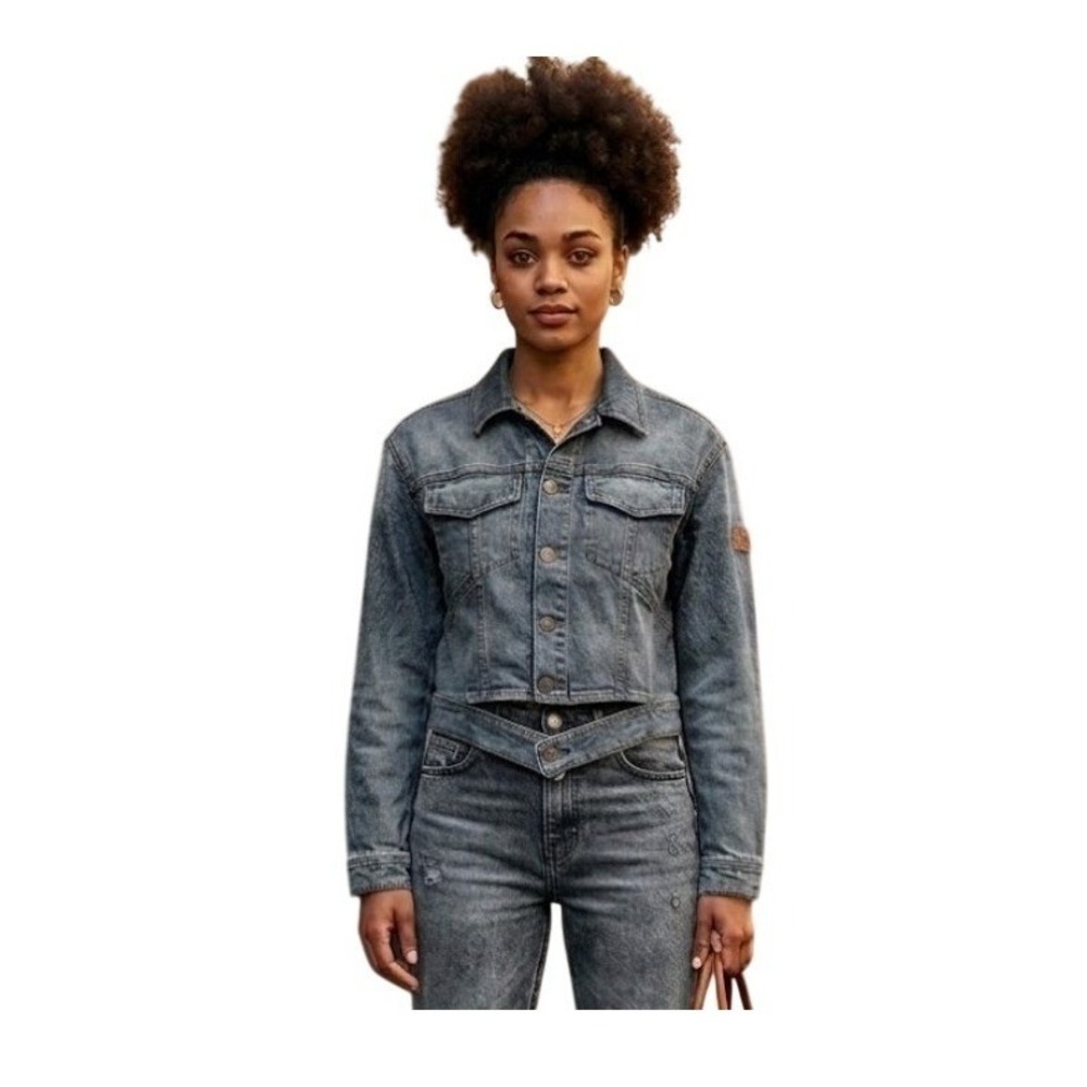 LNDN Landon Denim Crop Classic Denim Jean Jacket Cutouts S‎